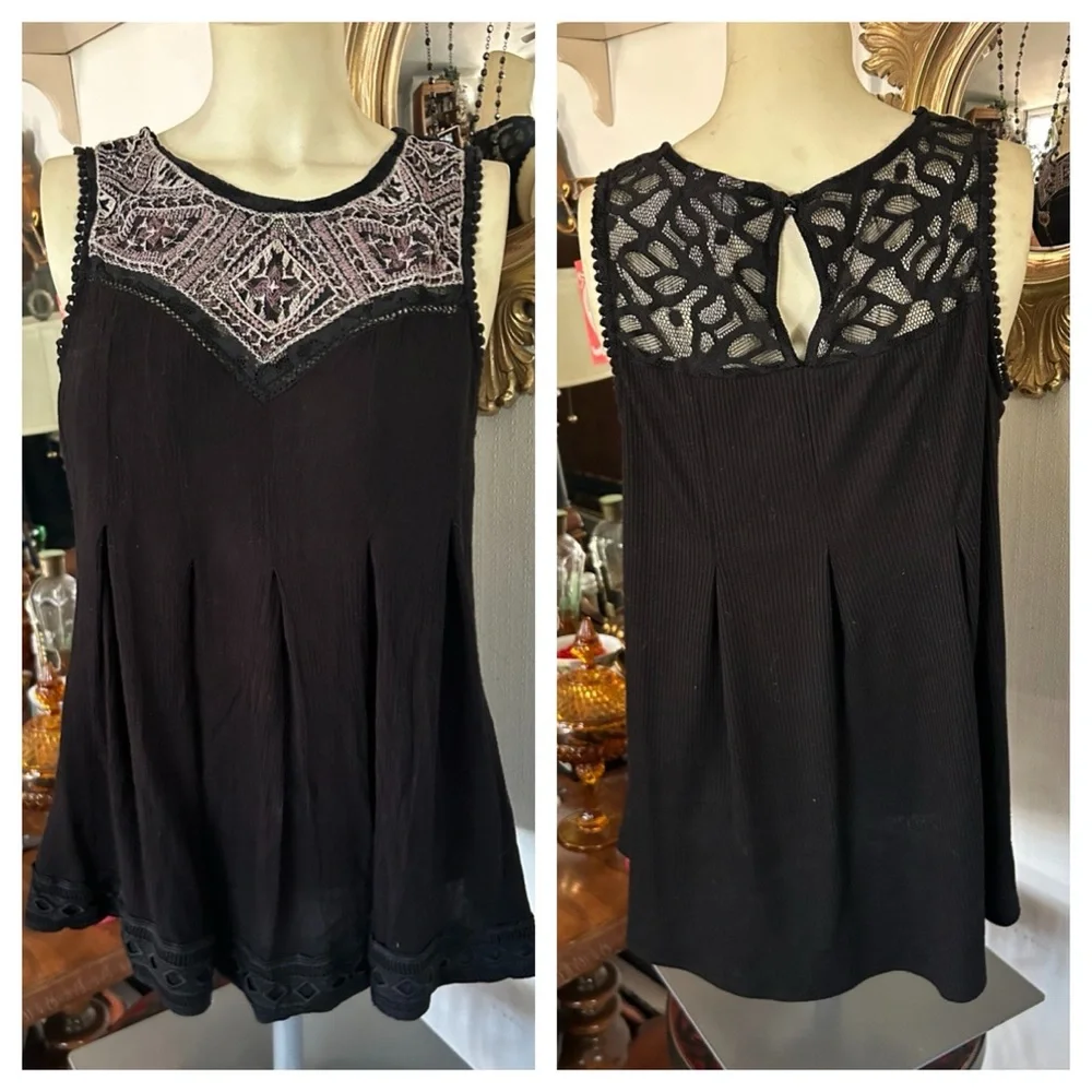 Black Embroidered & Lace Top